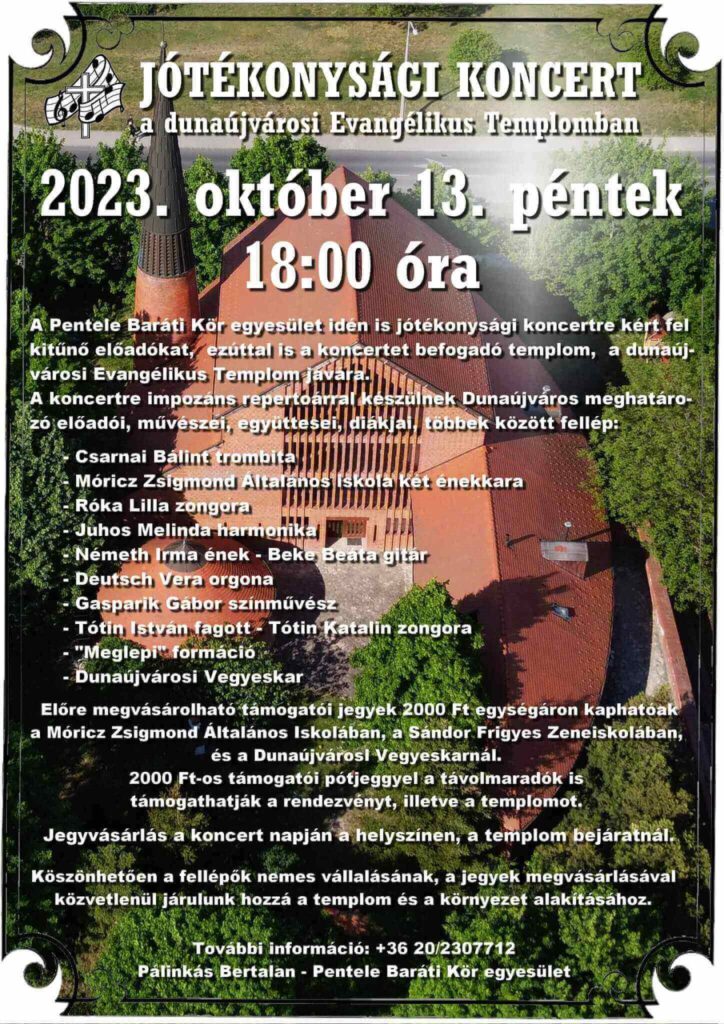 Jótékonysági koncert a dunaújvárosi Evangélikus Templom javára- 2023